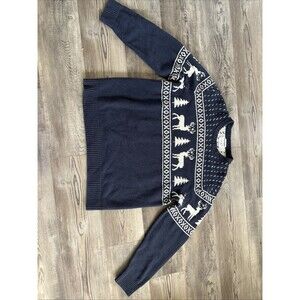 Old Navy Sweater Womens Large Blue Pullover Crew Christmas Reindeer